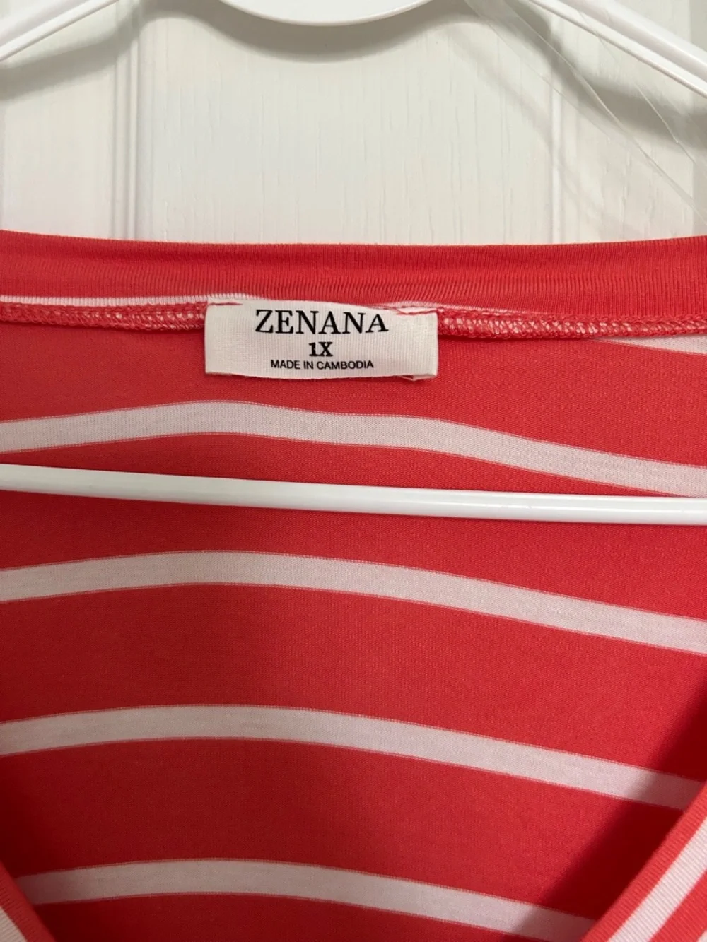 Zenana Outfitters Coral and White Striped V-Neck Midi Dress - Picture 3 of 3